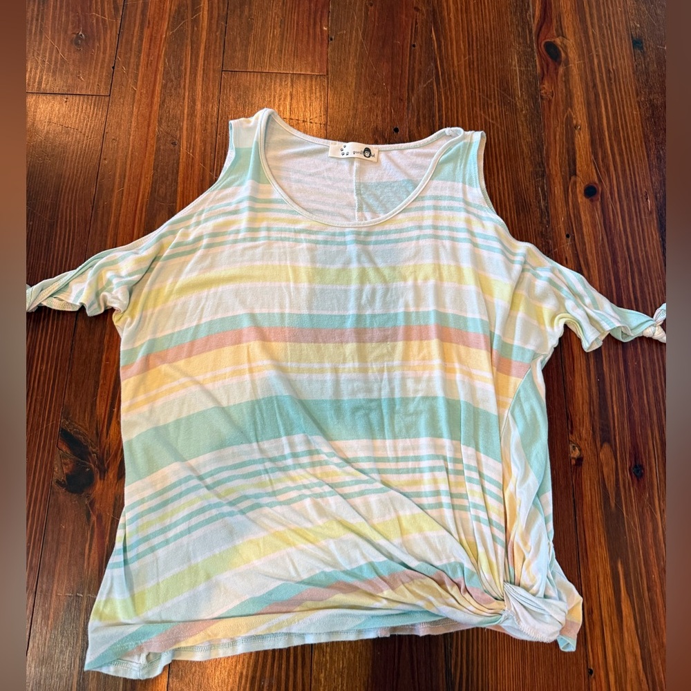 Striped Pastel Cold-Shoulder Women's Top